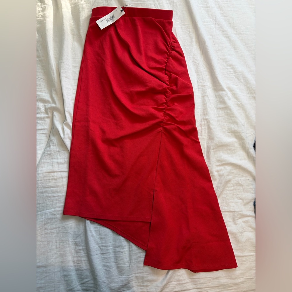 Molten Lava Ruched Front Asymmetrical Red Skirt